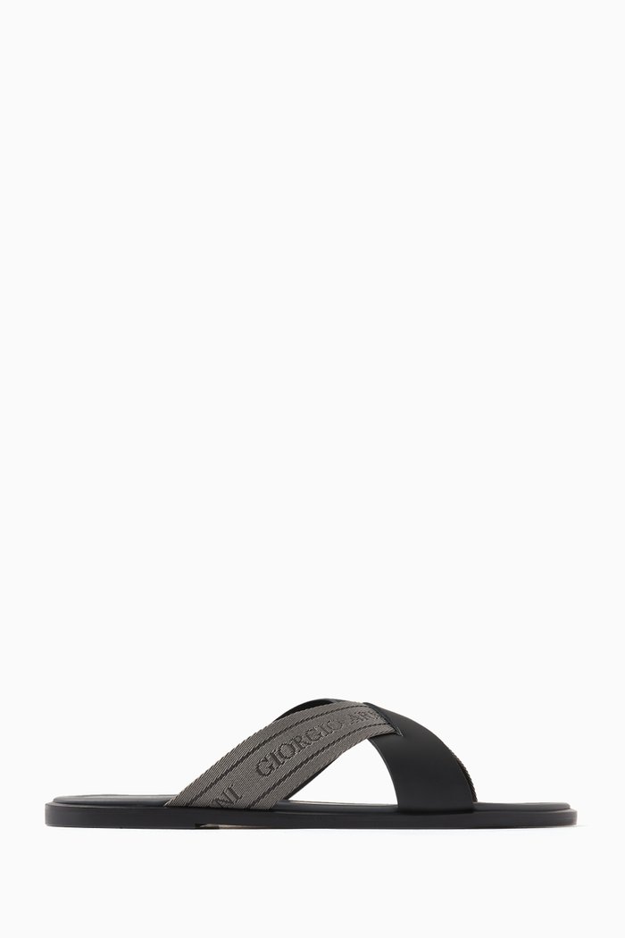 

Cross-strap Logo Sandals in Jacquard & Leather, Grey