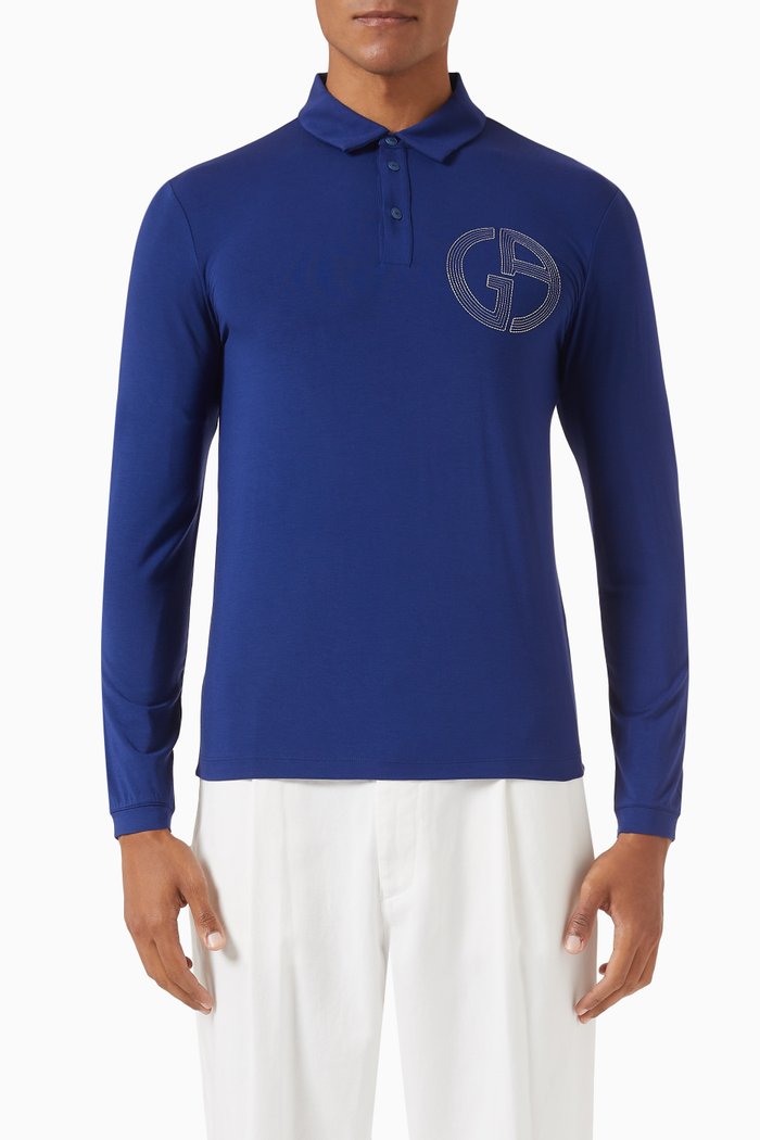

Logo-embroidered Polo Shirt in Stretch Bamboo-viscose jersey, Blue