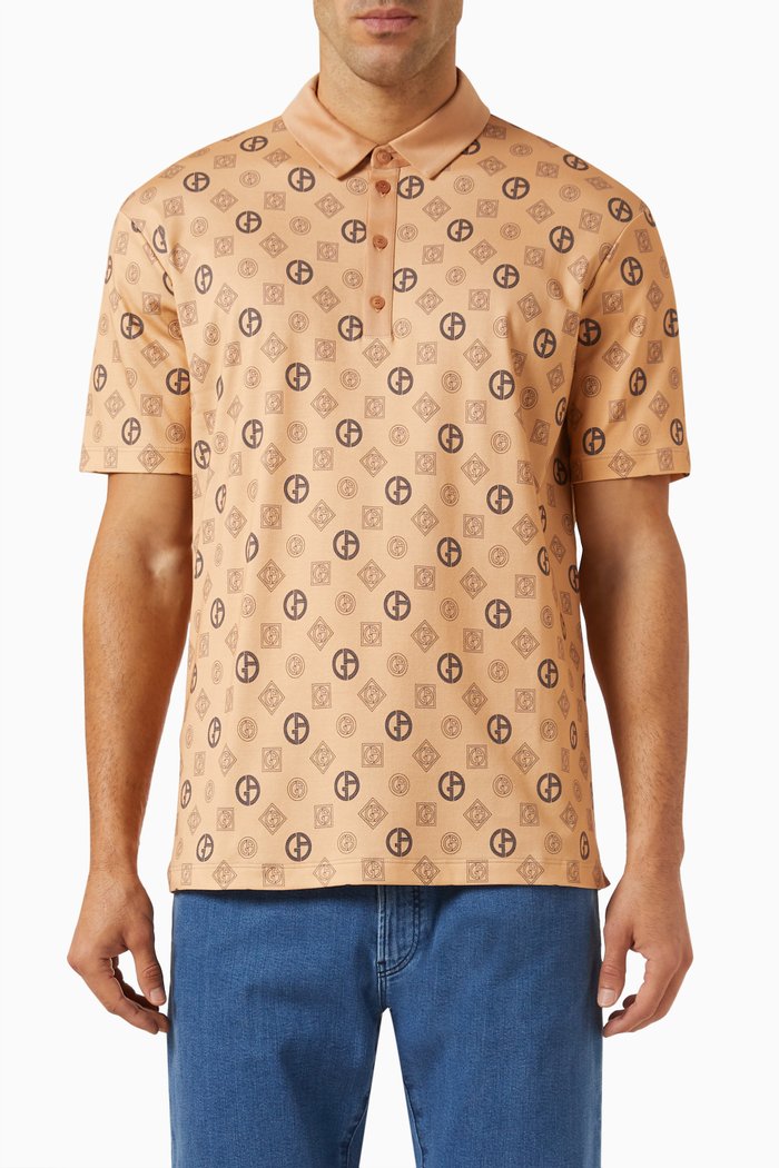 

All-over Logo Print Polo Shirt in Cotton, Neutral