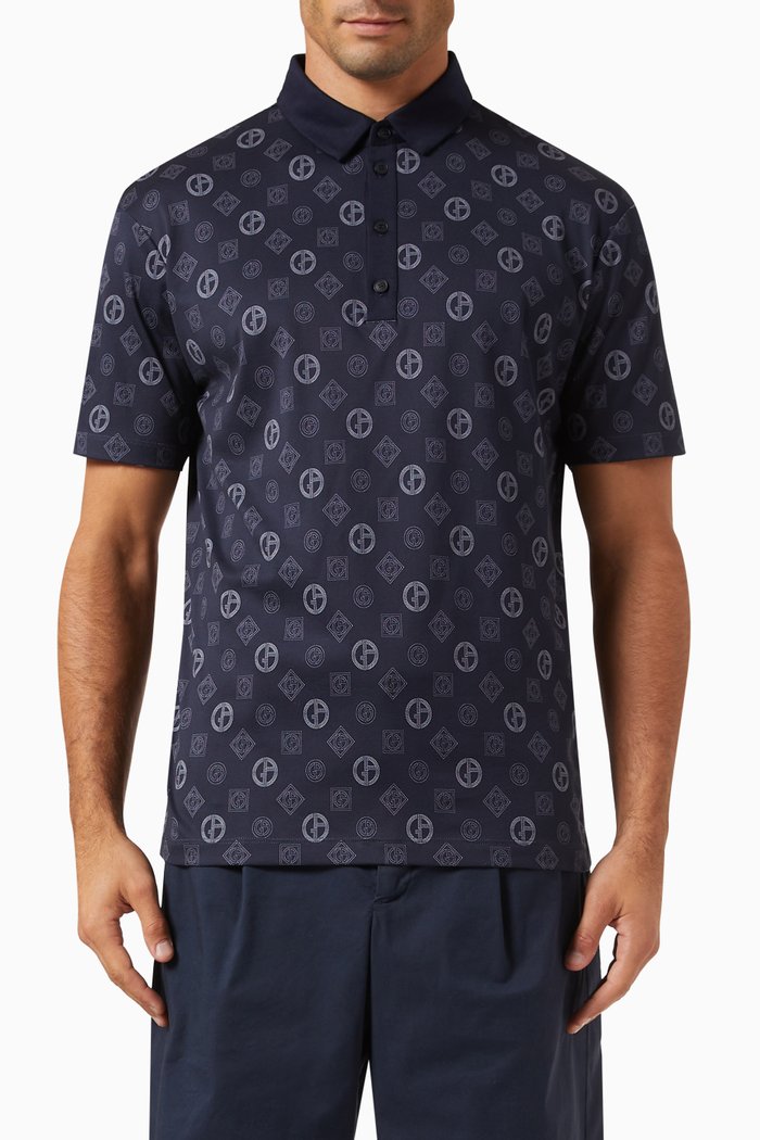 

Logo Print Polo Shirt in Cotton, Blue