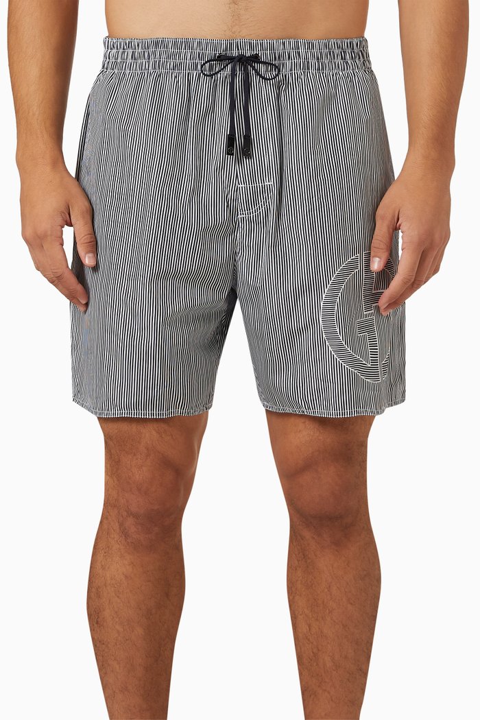 

Striped Logo Swim Shorts in Nylon, Blue