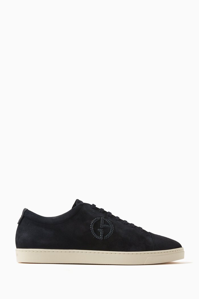 Logo-embroidered Low-top Sneakers in Suede, Blue