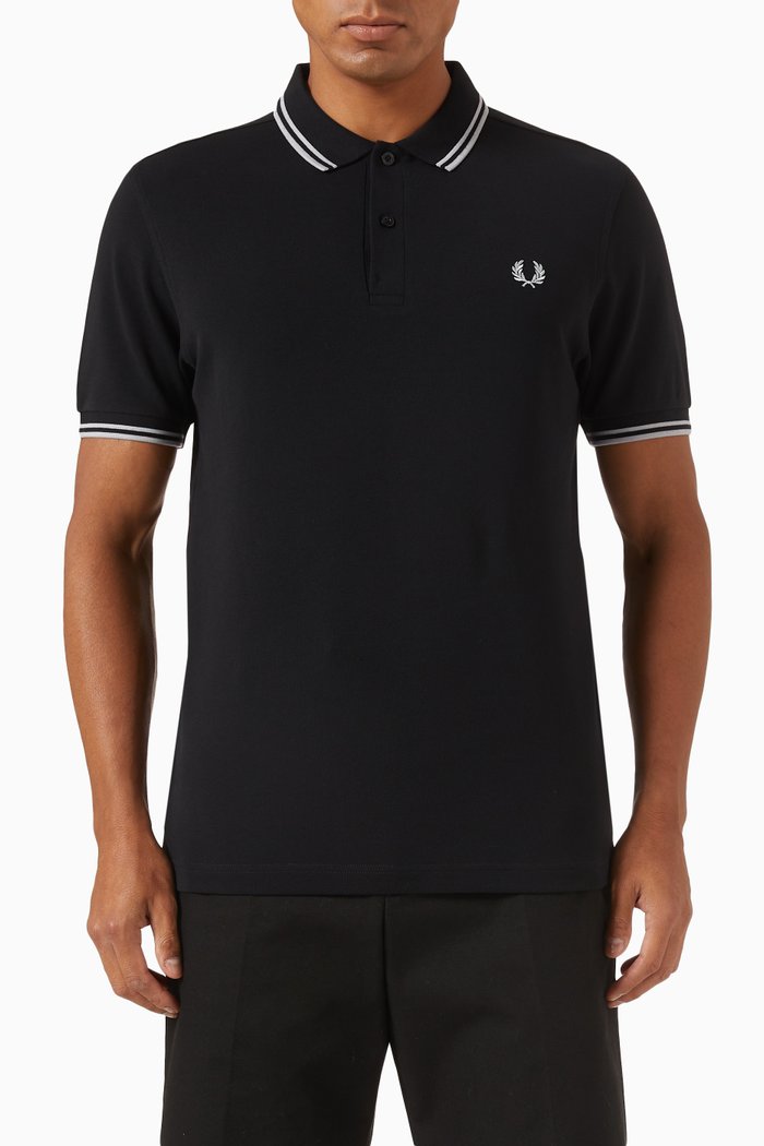 

Graphic Logo Print Polo Shirt in Cotton, Black