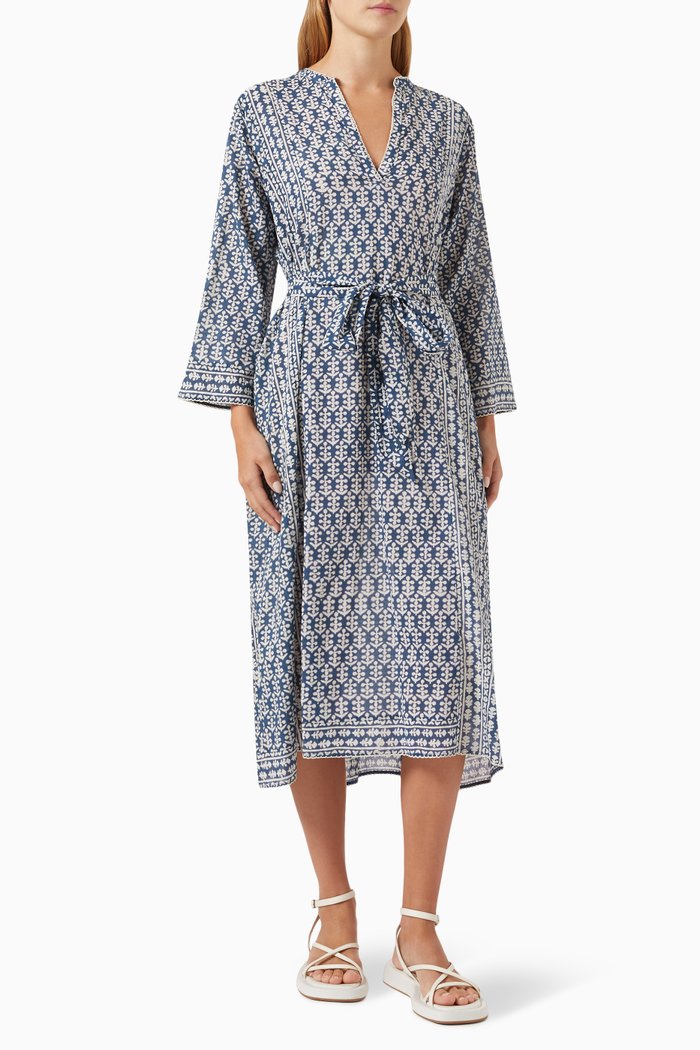 Sadra Dress in Organic Cotton, Blue