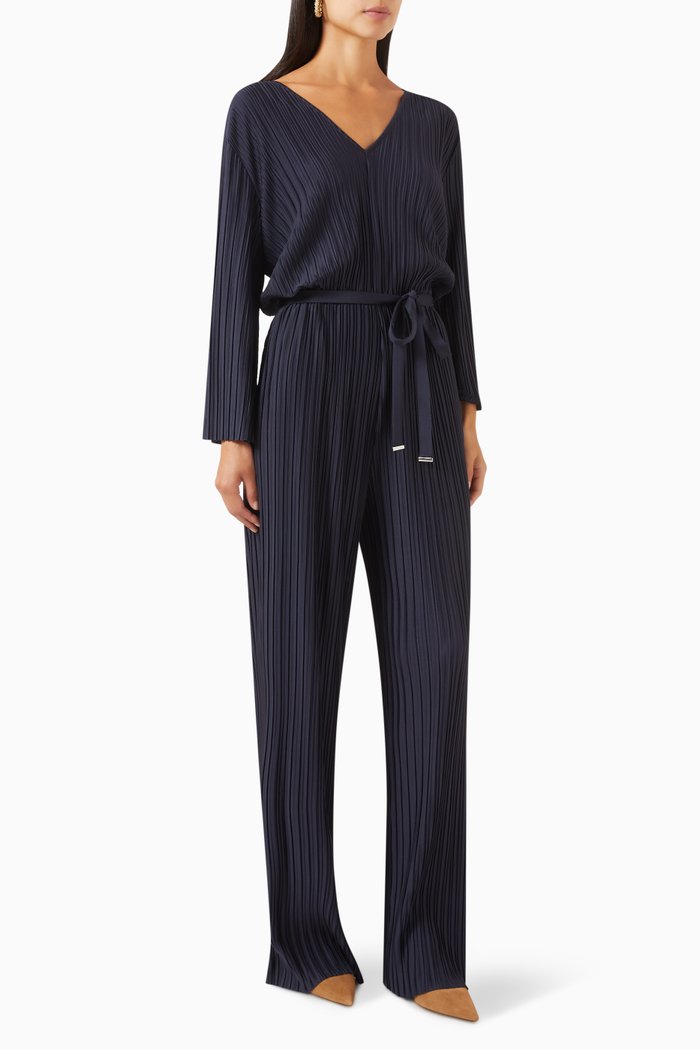 Edacria Plisse Jumpsuit in Viscose, Blue