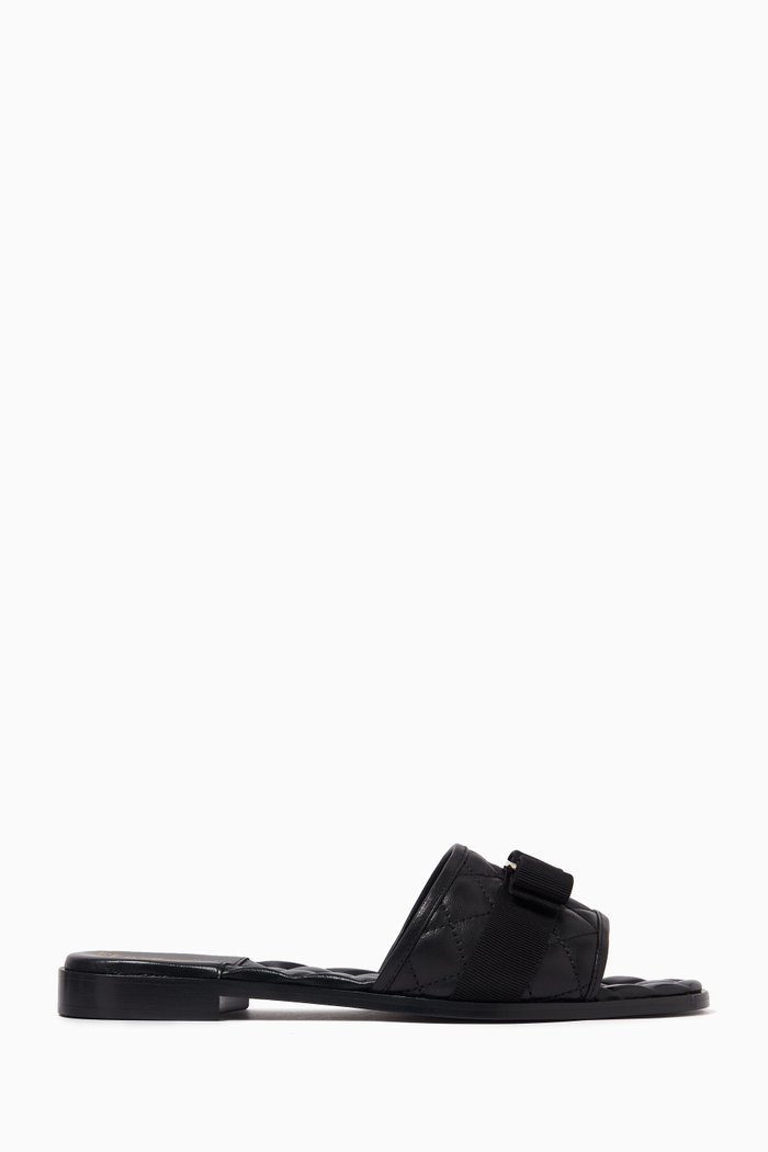 

Vara Bow Slides in Quilted Nappa Leather, Black