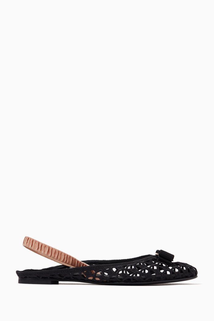 

Varina Slingback Flat Sandals in Lace, Black