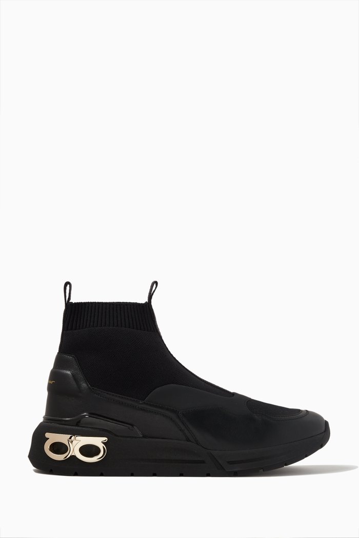 

Cosma Sock Boots in Stretch Knit & Leather, Yellow