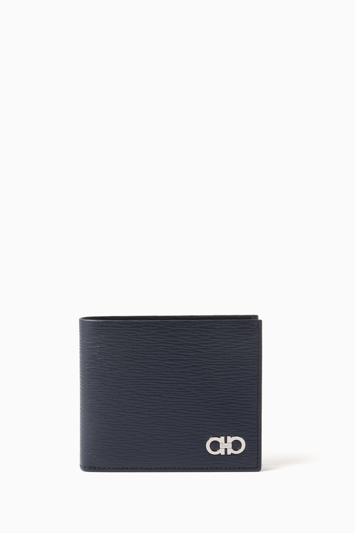 

Gancini Wallet in Hammered Calf Leather, Blue