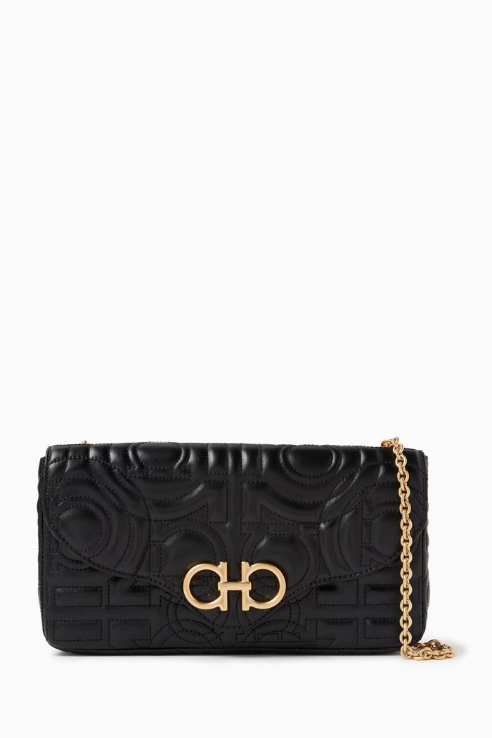 

Mini Gancini Shoulder Bag in Quilted Leather, Black