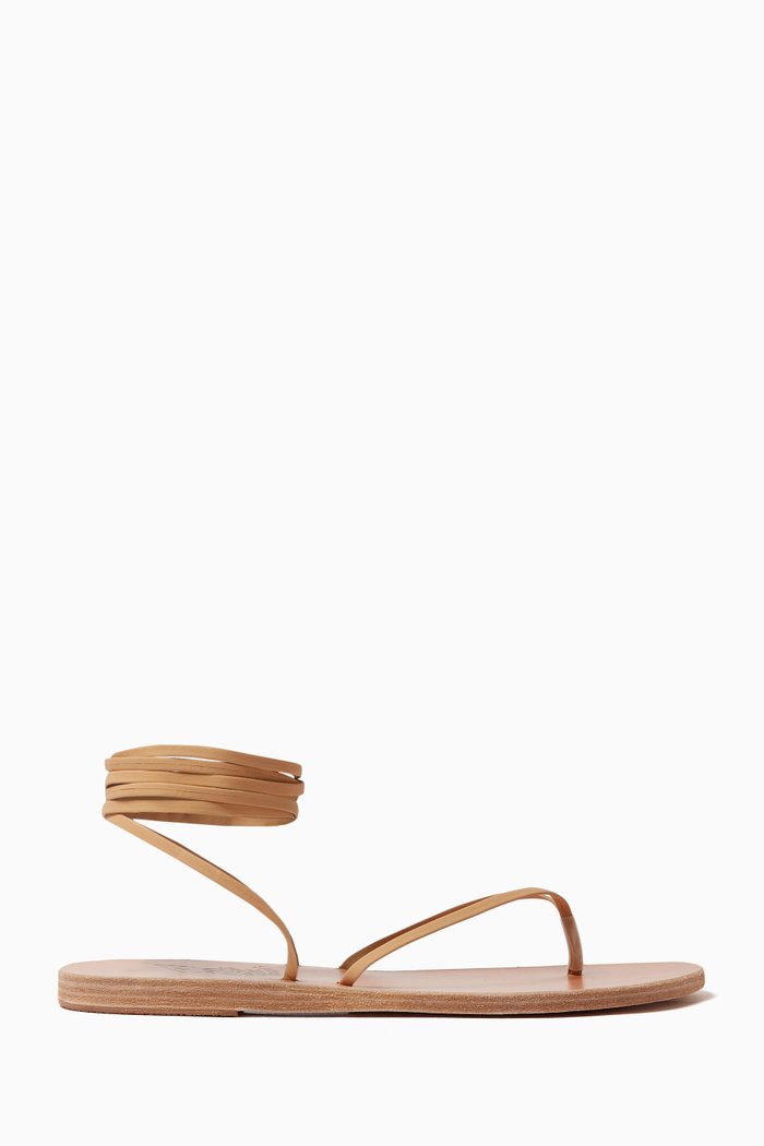 

Celia Thong Lace Sandals in Nappa Leather, Neutral