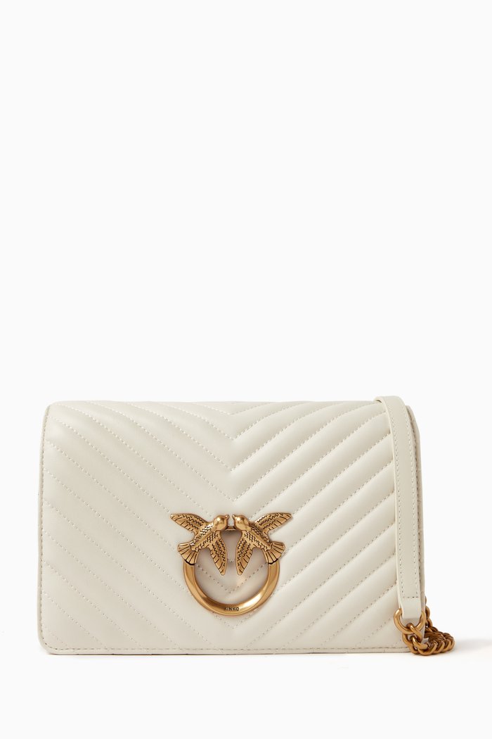 Love Click Classic Crossbody Bag in Quilted Leather, White