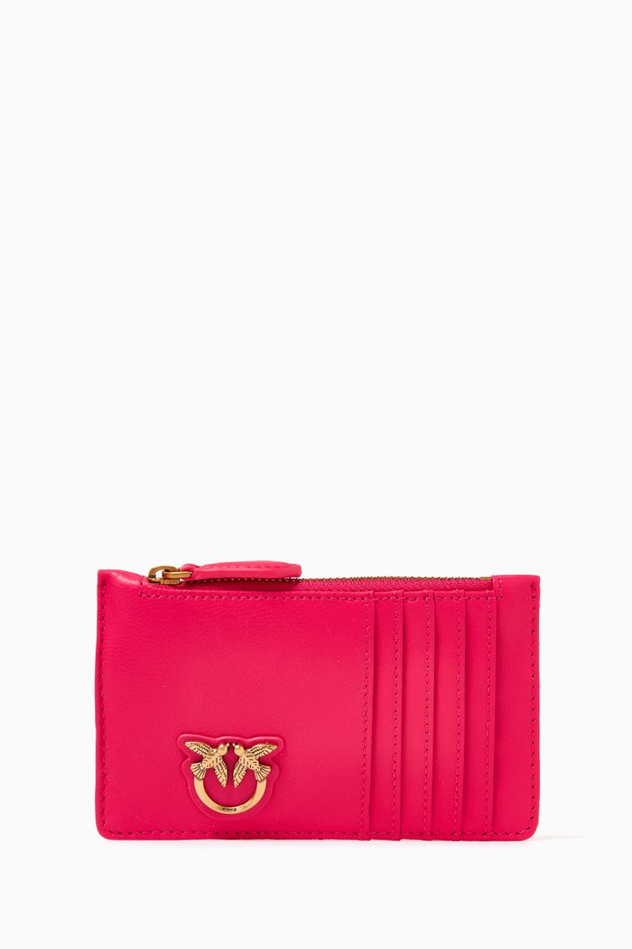 

Airone Zipped Card Holder in Chevron-patterned Leather, Pink