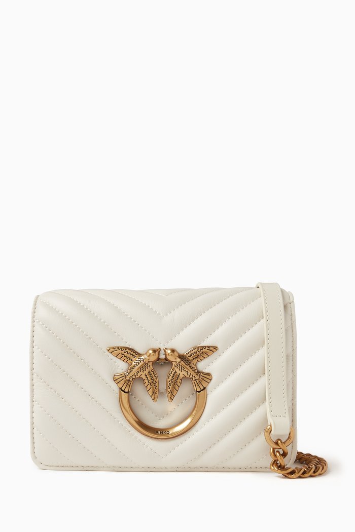

Mini Love Click Classic Crossbody Bag in Quilted Leather, White