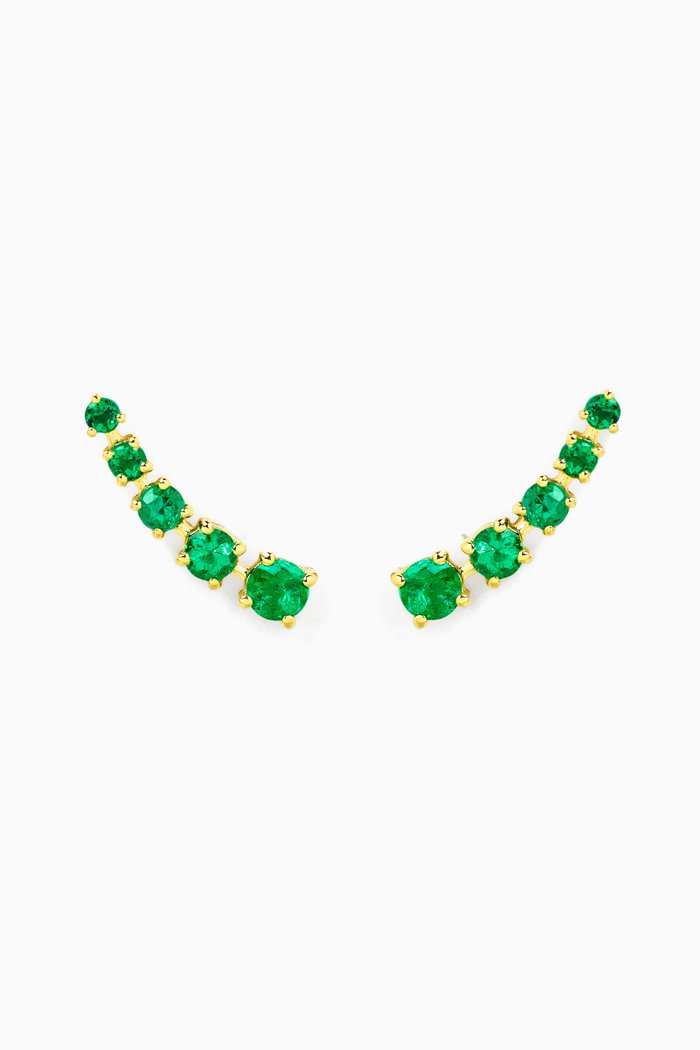 

Half Moon Emerald Bar Earrings in 18kt Yellow Gold, Green