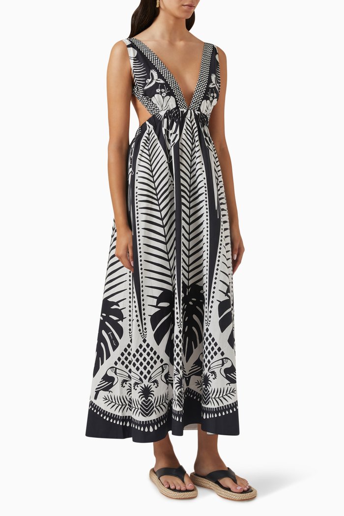 

Macaw Elegance Maxi Dress in Cotton, Black