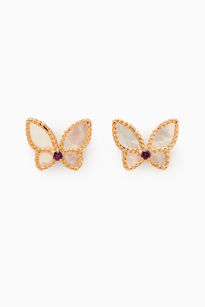 

Farfasha Petali del Mare Butterfly Amethyst & Mother of Pearl Earrings in 18kt Gold, Rose gold
