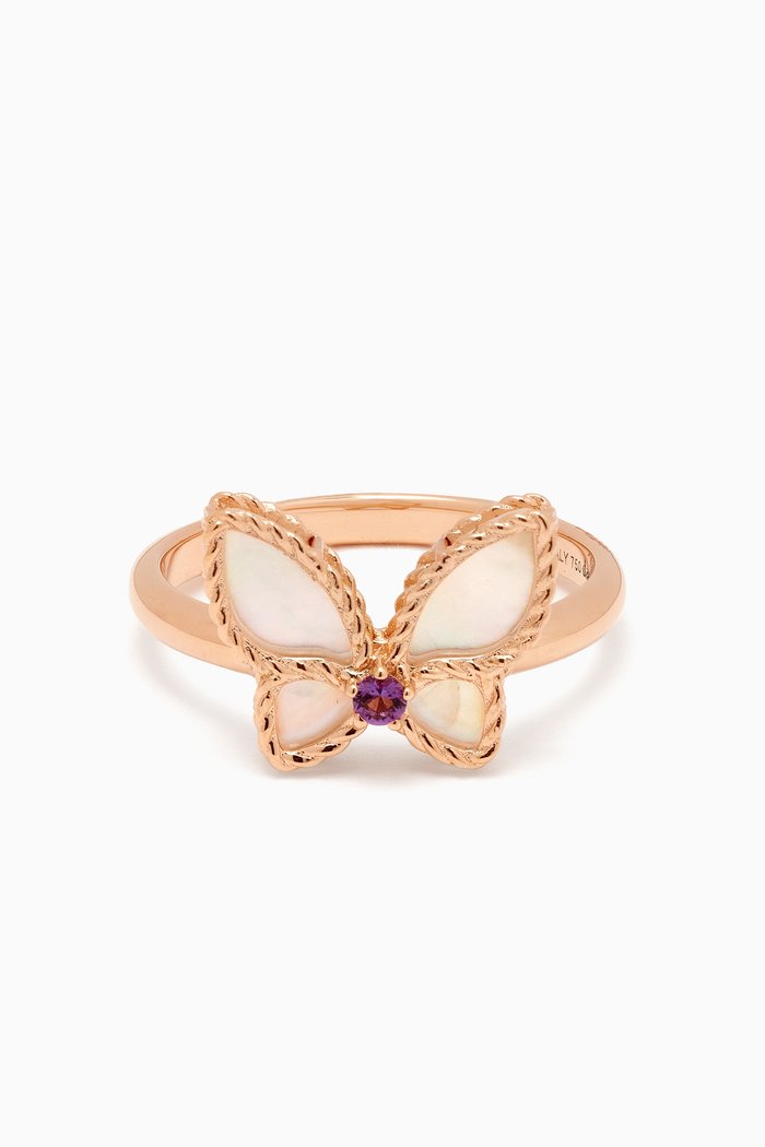 

Farfasha Petali del Mare Butterfly Amethyst & Mother of Pearl Ring in 18kt Rose Gold