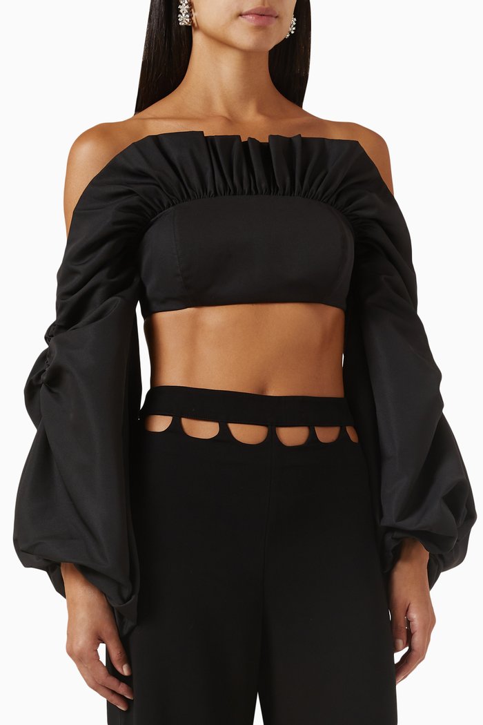

Midnight Drama Crop Top in Cotton-blend, Black