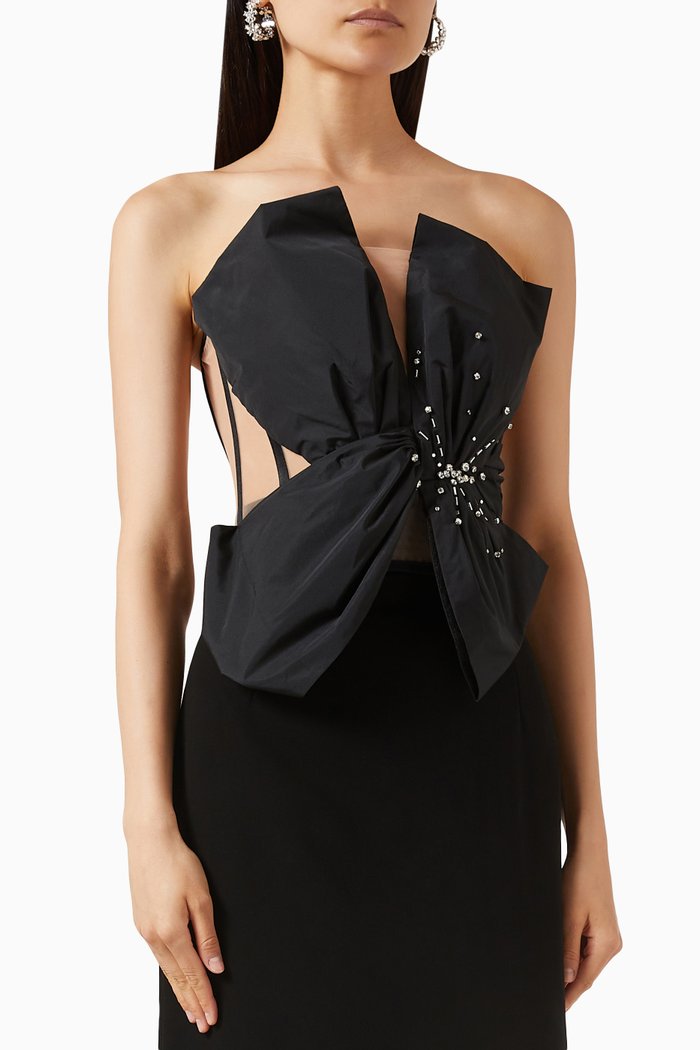 

Crystal-embellished Corset Knot Top, Black
