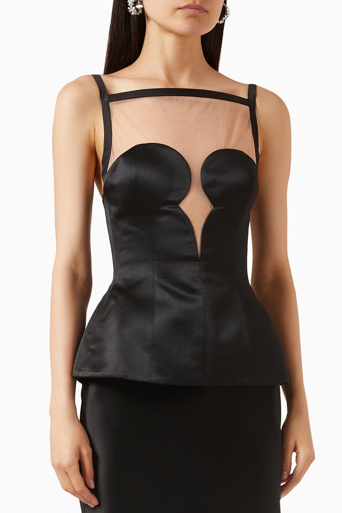 

The Belle Top in Satin & Mesh, Black