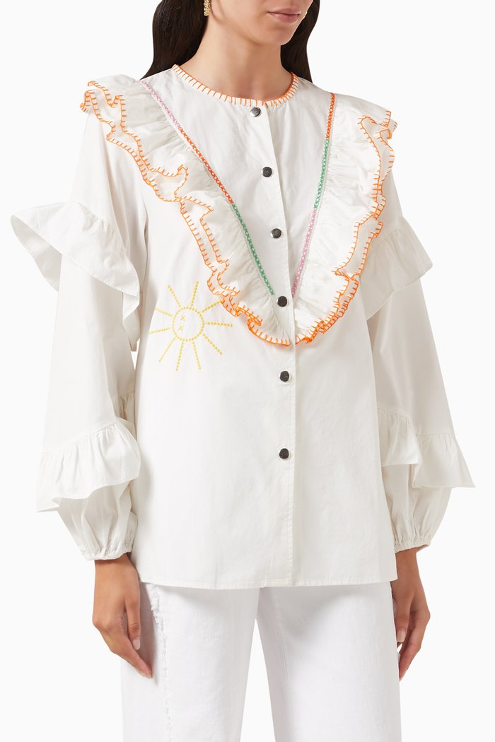 

Austin Ruffled Shirt in Cotton-poplin, Neutral