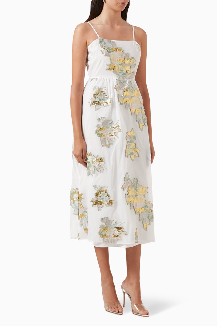 

Selina Midi Dress in Jacquard, White