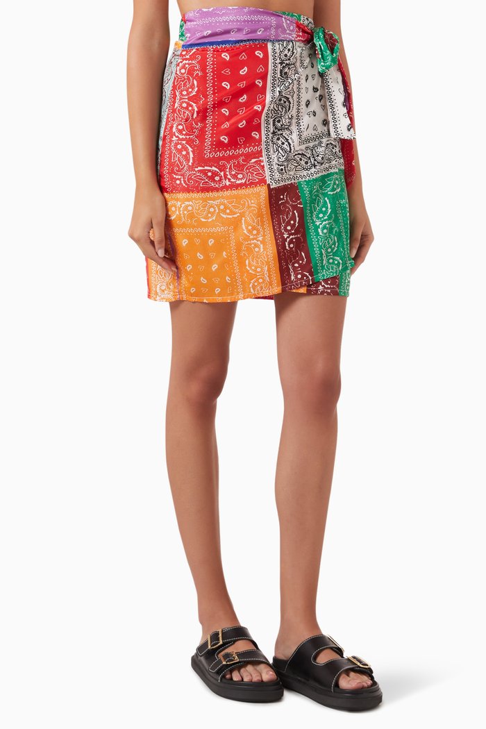 

Multi Bandana Jaspre Wrap Mini Skirt, Multicolour