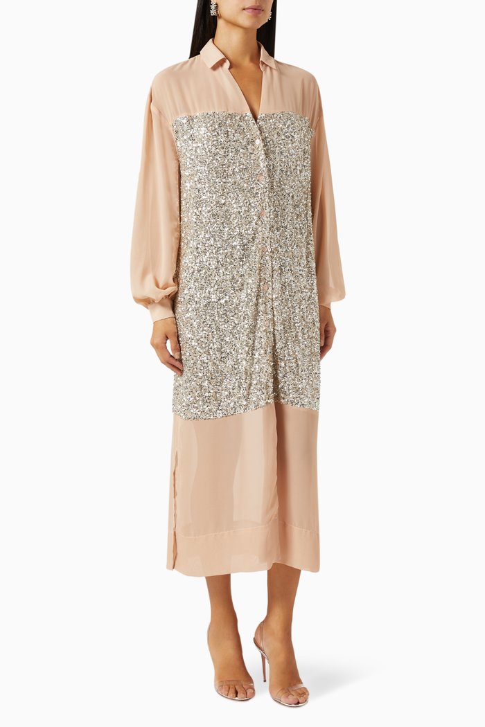 

Lila Sequin Shirt Dress, Neutral