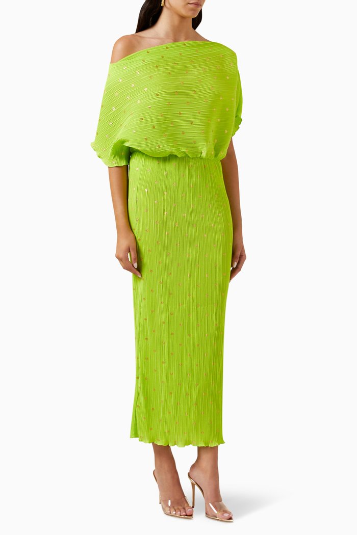 

Tilly Off-shoulder Maxi Dress in Stretch-plissé, Green