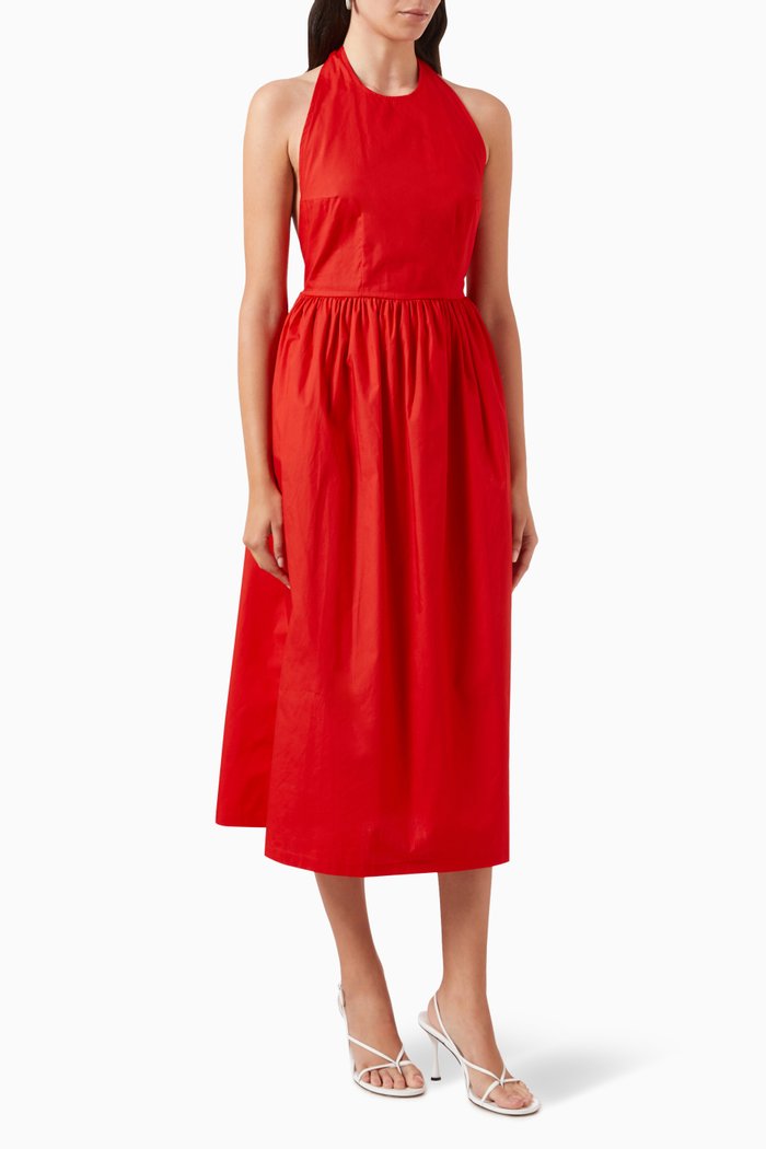 

Kenickie Halter Midi Dress in Cotton, Red