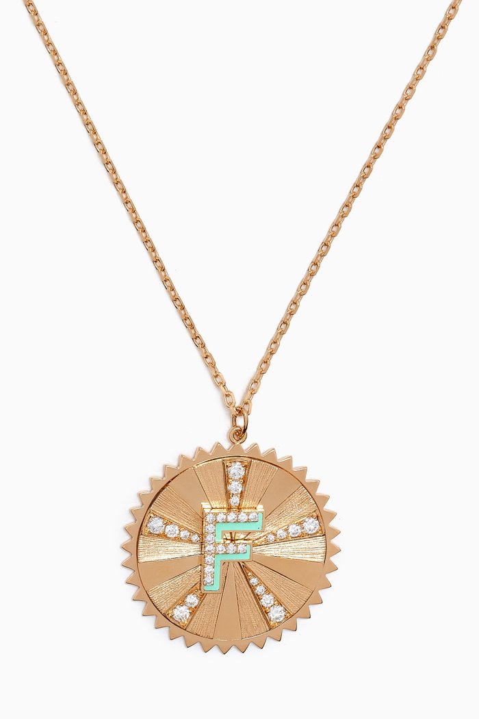 

Letter 'F' Coin Diamond Necklace in 18kt Gold, Green