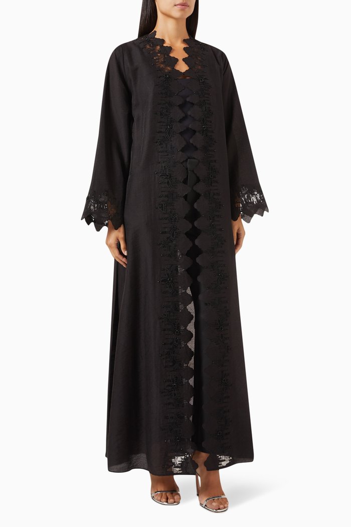 

Scallop-trimmed Abaya in Tencel, Black