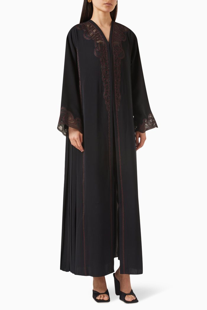 

Embroidered Abaya in Crepe, Black