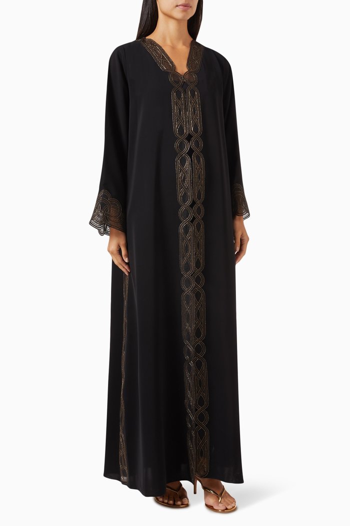 

Embroidered Abaya in Crepe, Black