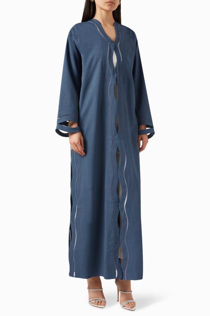

Curved Cut-out Abaya in Dobby, Blue