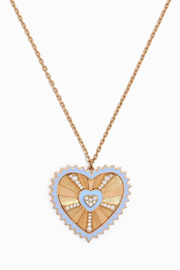 

Amour Heart Diamond & Enamel Necklace in 18kt Gold, Blue