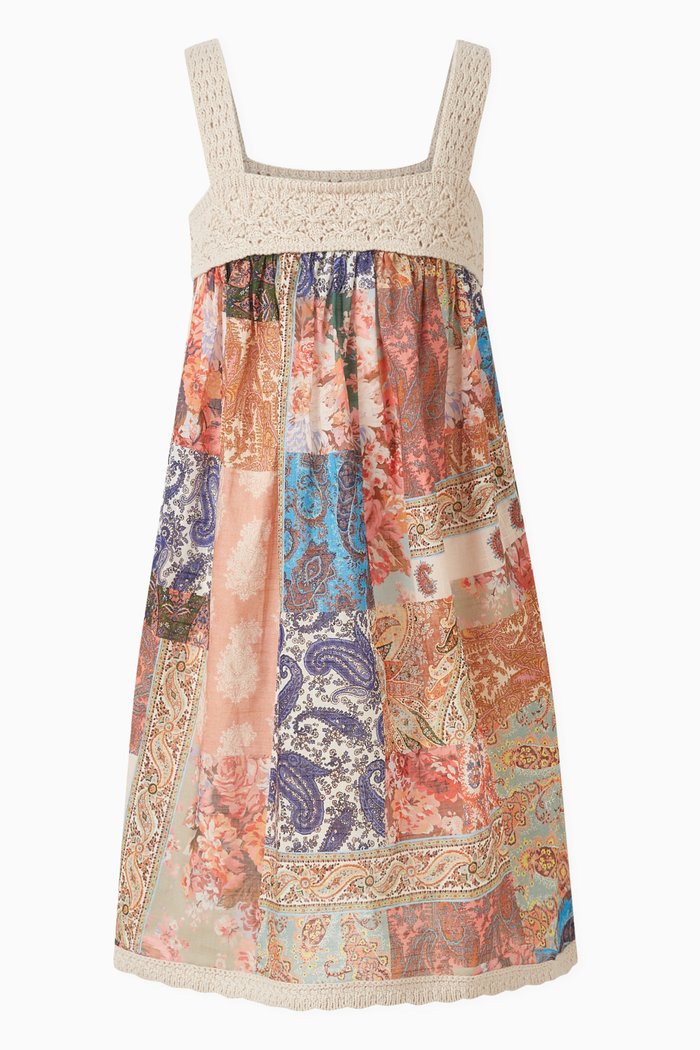 Devi Knit Trim Dress in Cotton, Multicolour