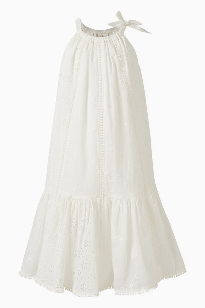 

Devi Lace-trimmed Halter Dress in Cotton, White