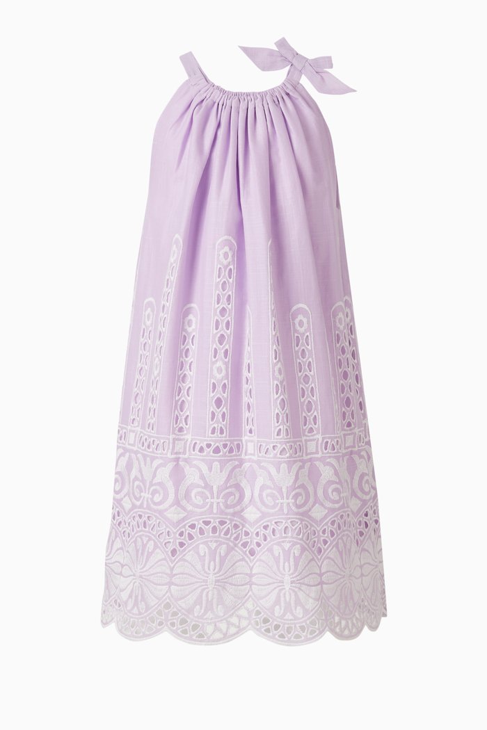 

Raie Embroidered Halter Dress in Cotton, Purple