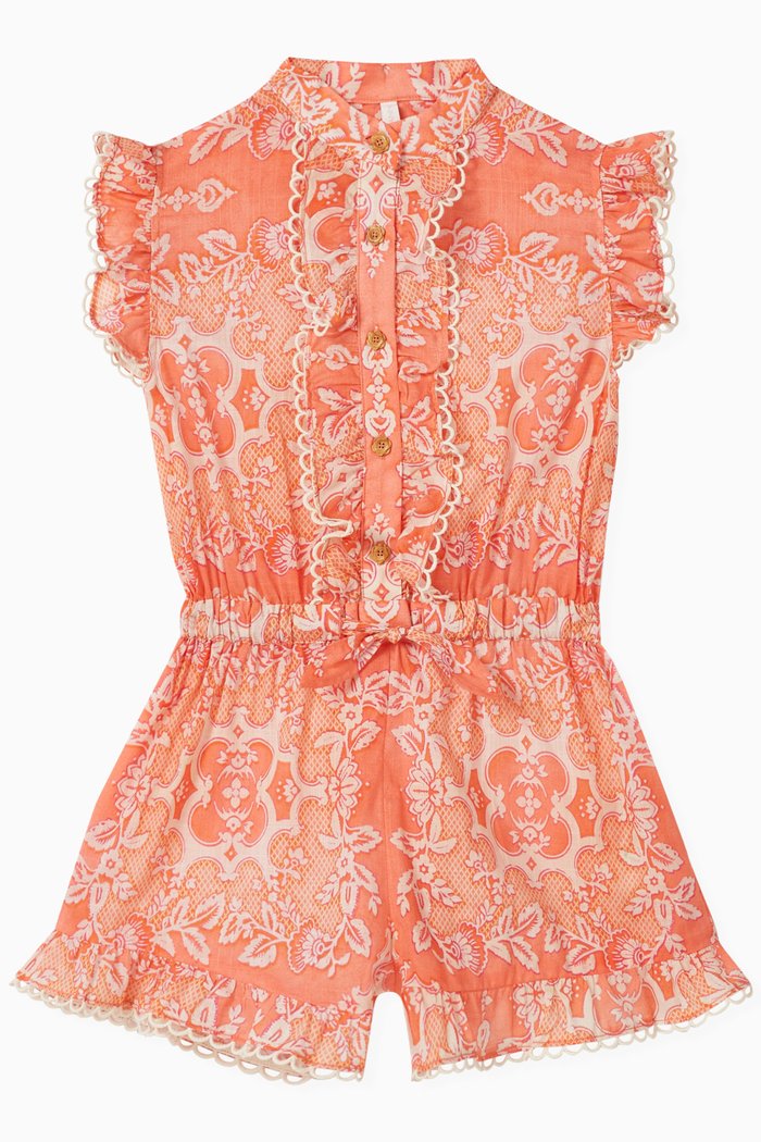 

Raie Frill Playsuit in Cotton, Pink