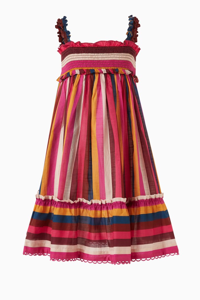 

Ginger Striped Shirred Dress in Cotton, Multicolour