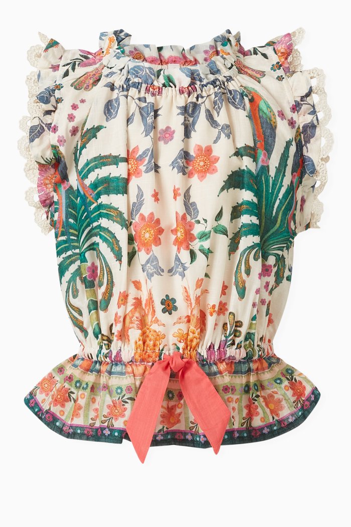 Ginger Palm-print Peplum Top in Cotton, Neutral