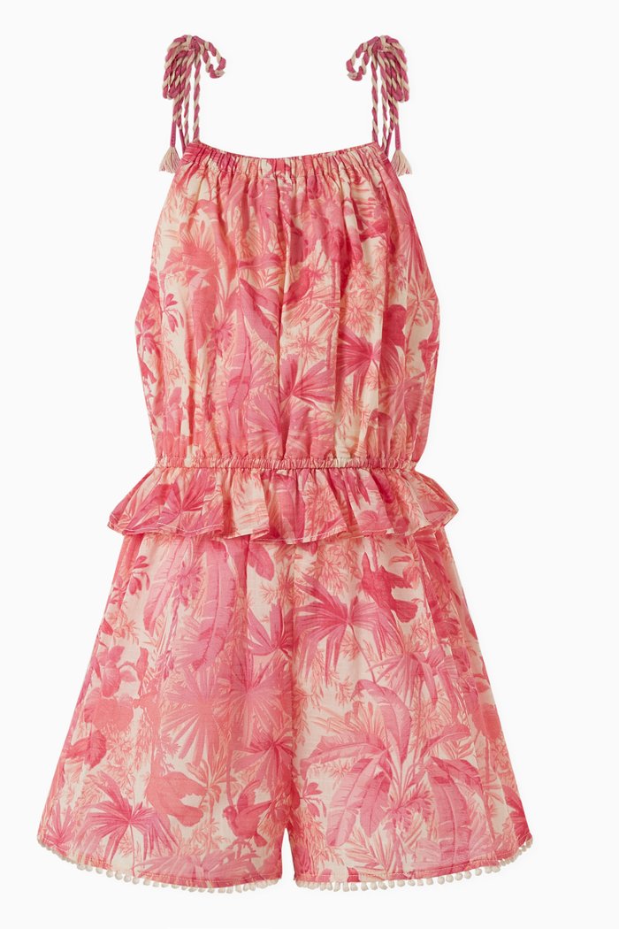 

Ginger Floral-print Tie-shoulder Playsuit in Cotton, Pink