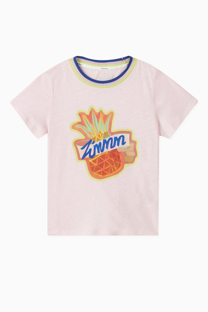 

Raie Graphic-print T-shirt in Linen-blend, Pink