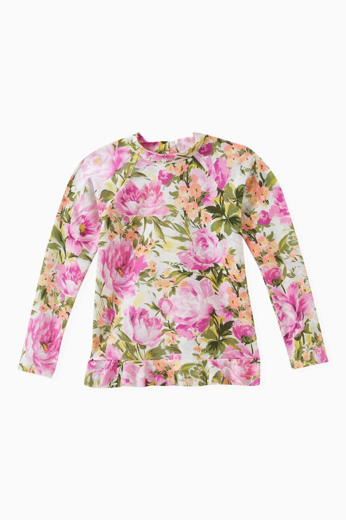

Floral-print Swim Top in Polyamide, Purple