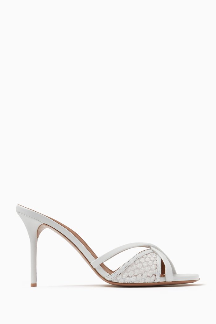 

Penn 85 Mules in Lace Mesh & Leather, White
