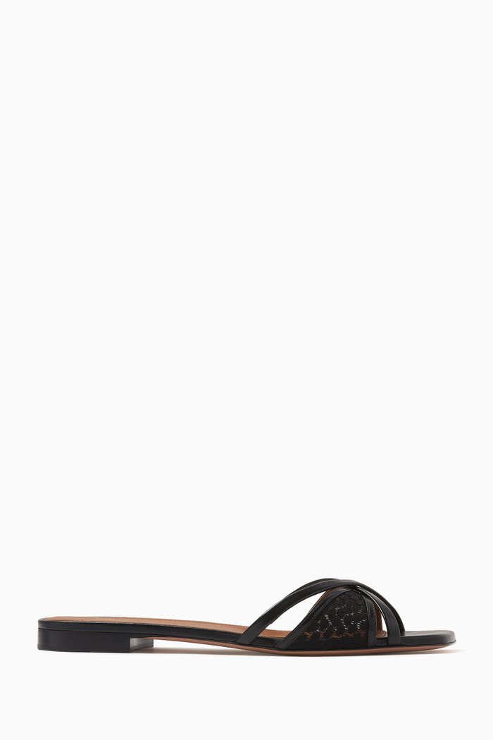 

Penn 10 Flat Slides in Lace & Leather, Black