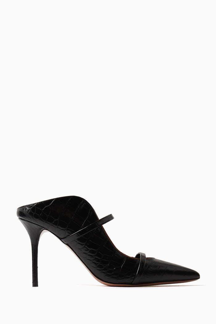Maureen 100 Mules in Croc-embossed Leather, Black