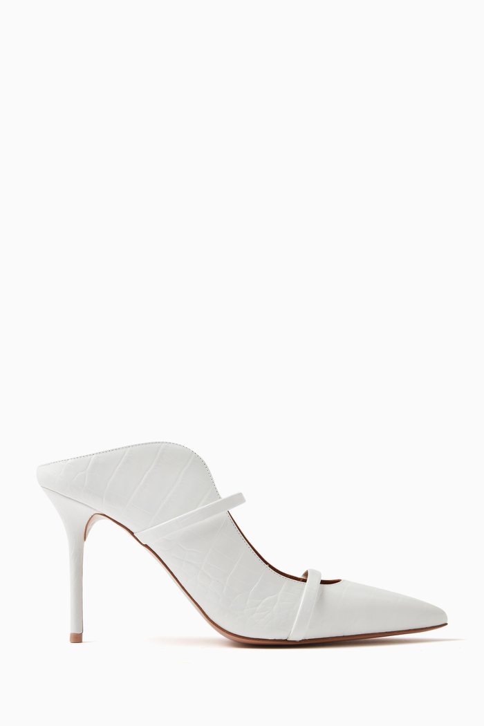 

Maureen 85 Mules in Croc-embossed Leather, White